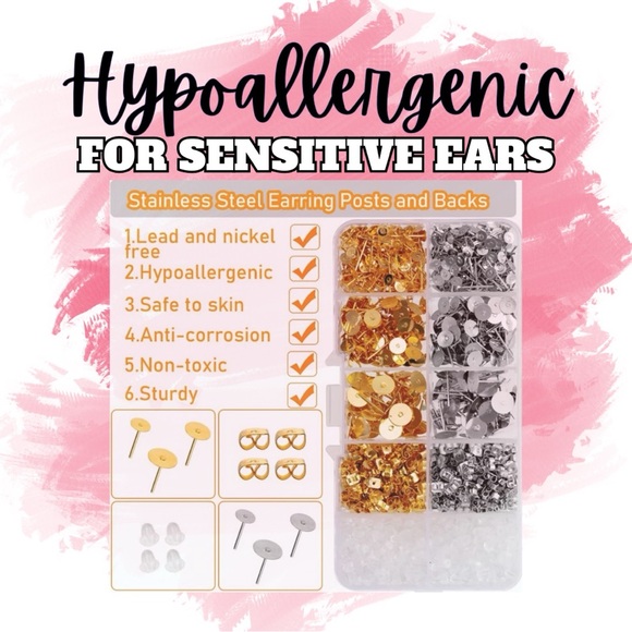 New Handmade light blue floral earrings with iridescent blue/purple "rain drop" - Picture 3 of 3